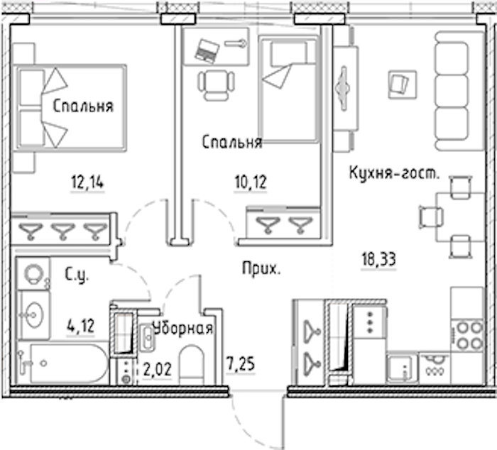 2-комнатная квартира 53.98 м², 9/10 эт., ЖК «LEGENDA Лисичанская 22»